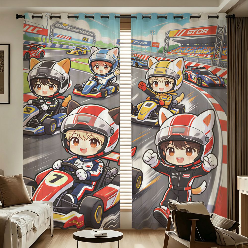 Decor Kart Lighting - 카트 레이싱 만화 디지털 프린트 커튼