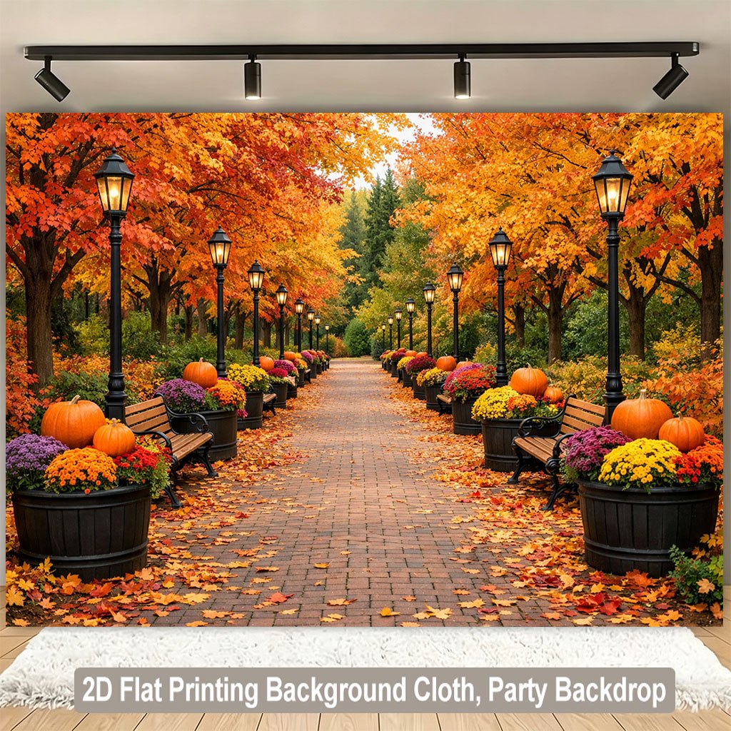 Lighting Decor Photos - 2D 평면, 가을 낙엽길, 화려한 꽃들,