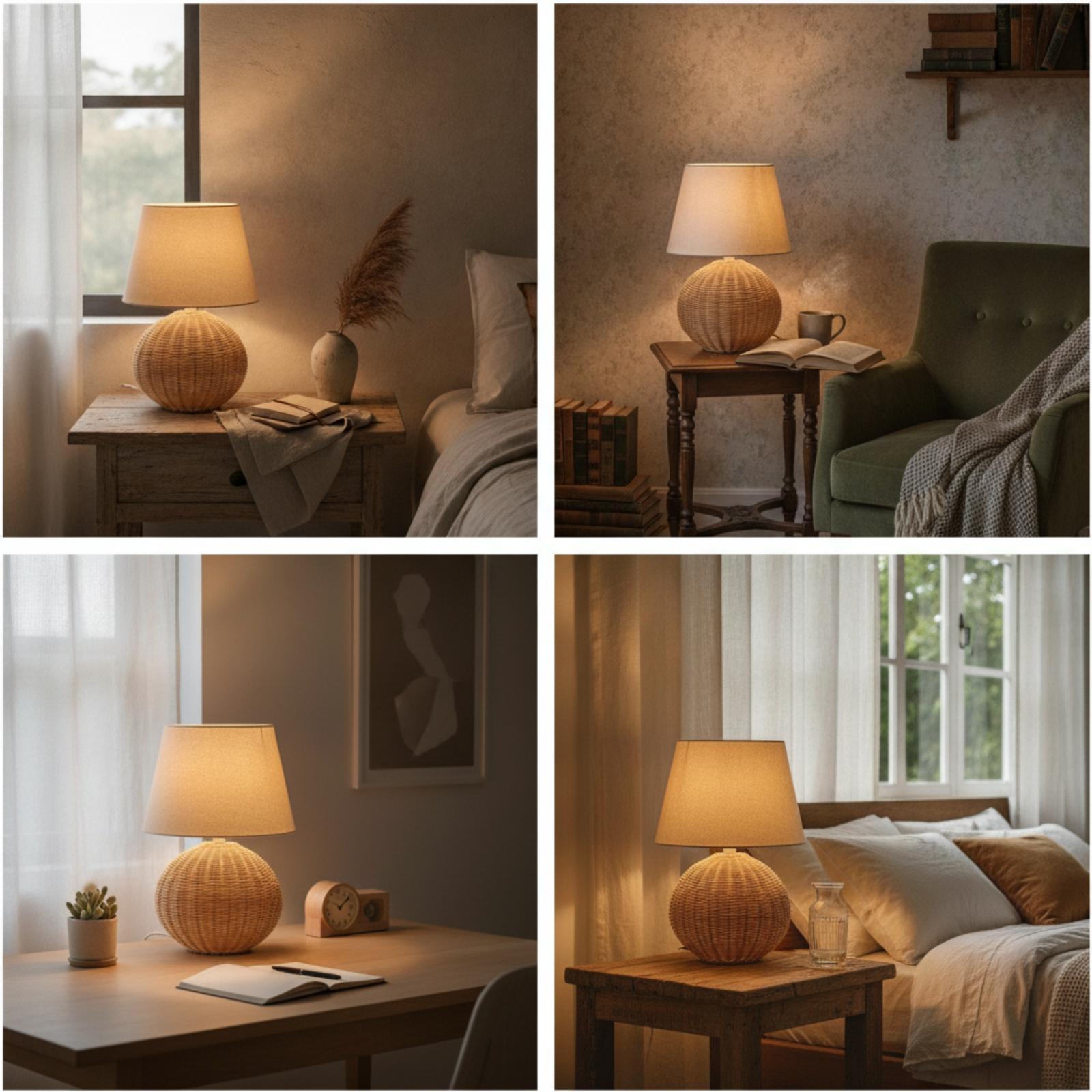 침실 및 거실용 침대 옆 램프, 라탄 베이스 패브릭 갓 - Lighting Decoration In Bedroom 리뷰 및 가격