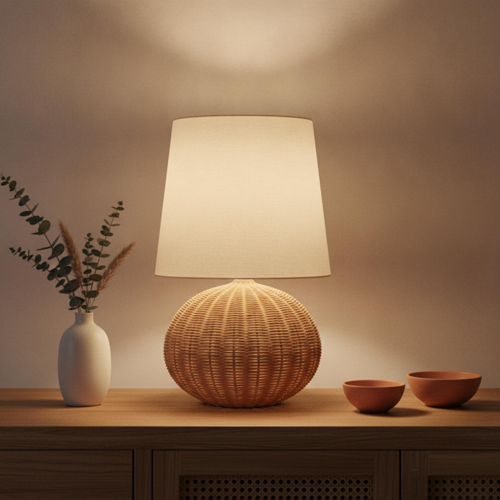 침실 및 거실용 침대 옆 램프, 라탄 베이스 패브릭 갓 - Lighting Decoration In Bedroom 리뷰 및 가격