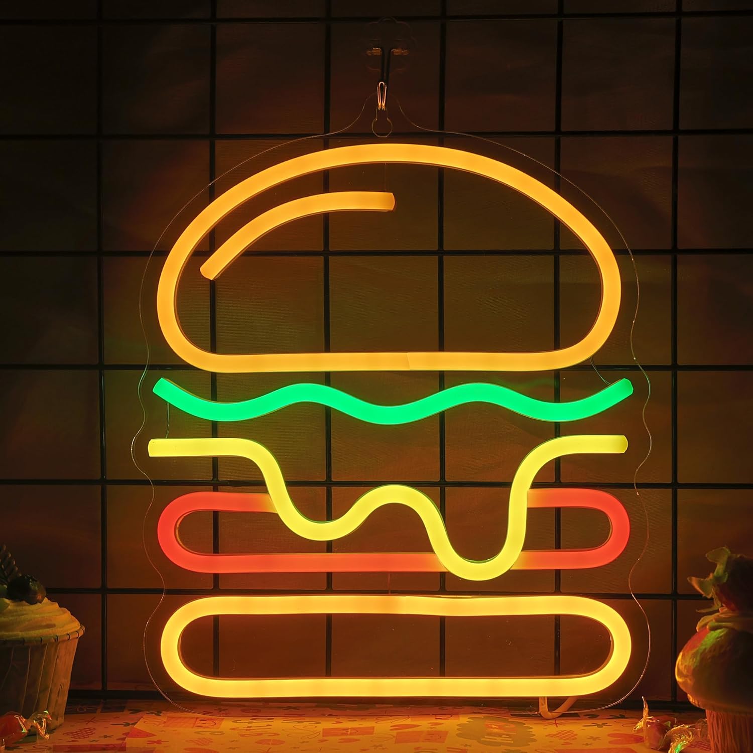 층층이 쌓인 치즈 LED 조명이 있는 버거 네온사인,  - Lighting Decoration Ideas For Home 리뷰 및 가격