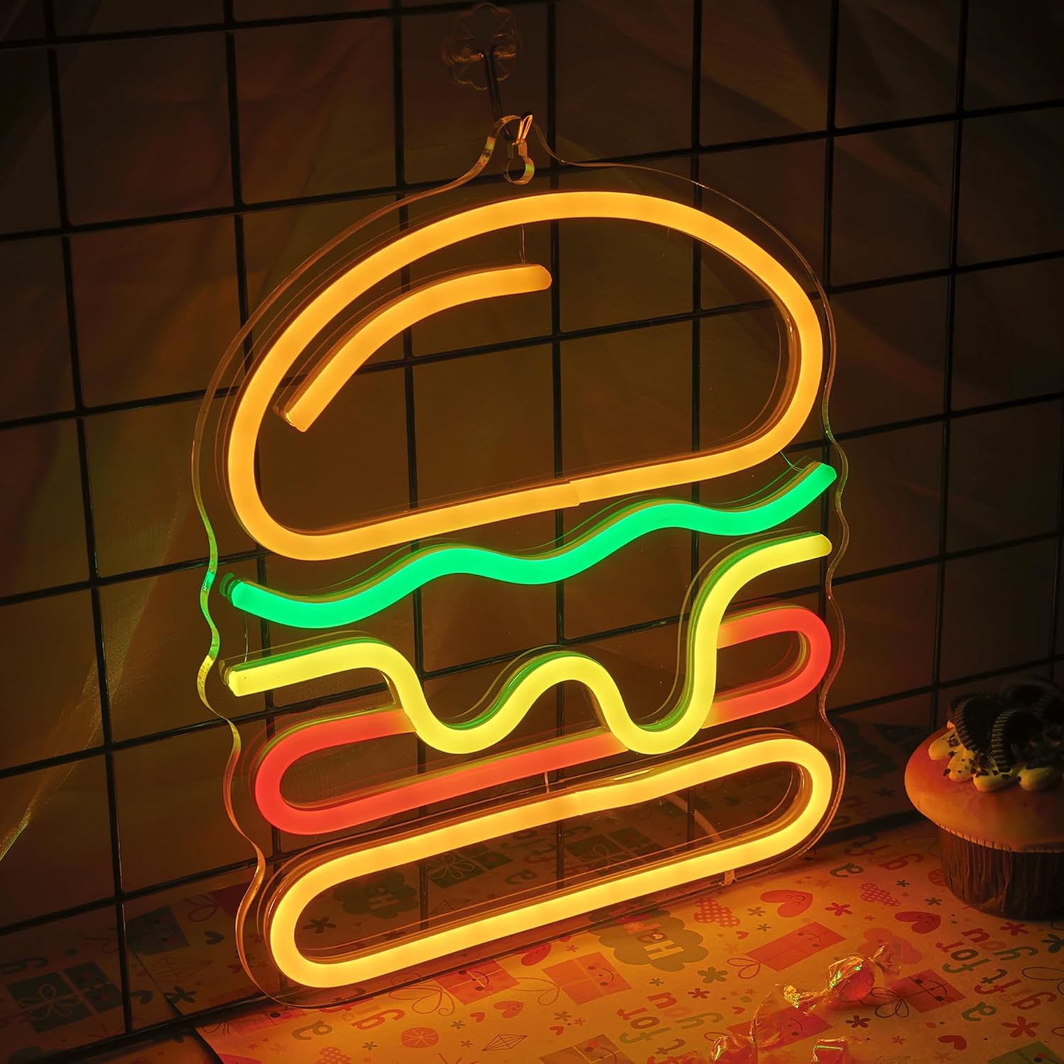 층층이 쌓인 치즈 LED 조명이 있는 버거 네온사인,  - Lighting Decoration Ideas For Home 리뷰 및 가격