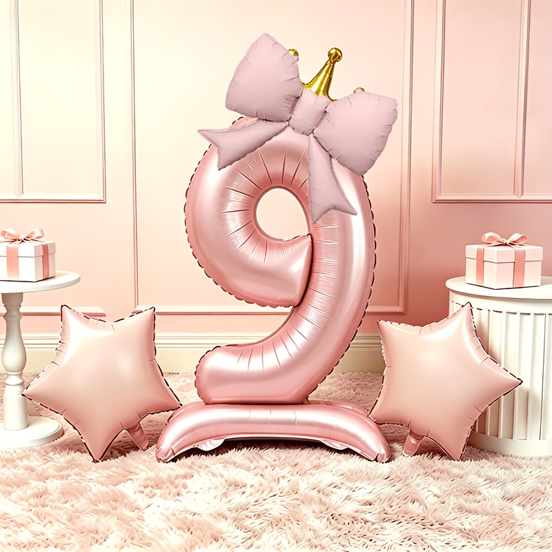 라이트 럭셔리 핑크 3D 풍선 0-9, 베이스와 크라운 - Lighting Decor Photos 리뷰 및 가격