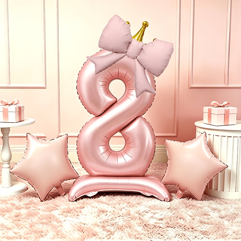 라이트 럭셔리 핑크 3D 풍선 0-9, 베이스와 크라운 - Lighting Decor Photos 리뷰 및 가격