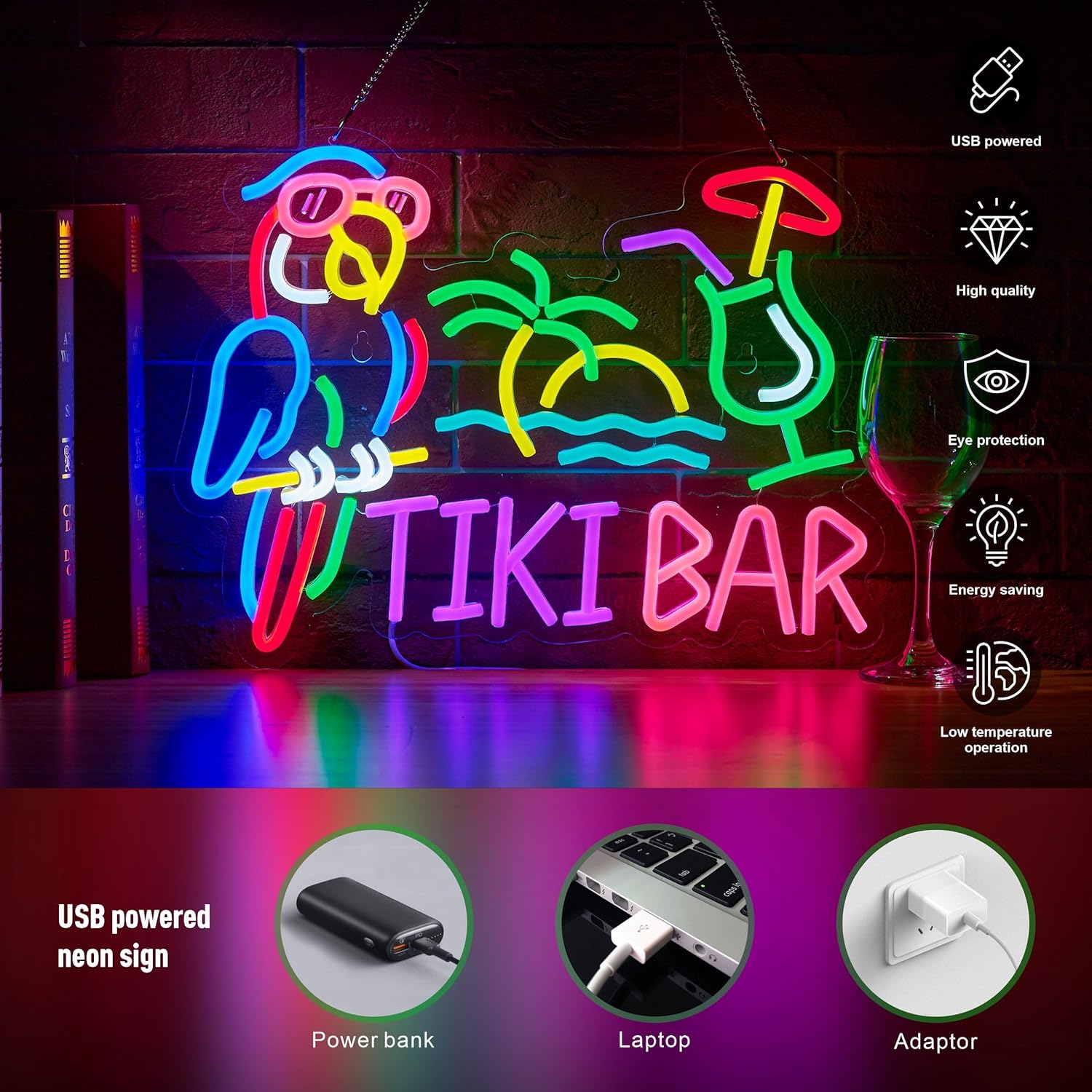 티키 바 앵무새 야자수 네온사인 비즈니스 아트 벽 조명 - Restaurant Lighting Decoration 리뷰 및 가격