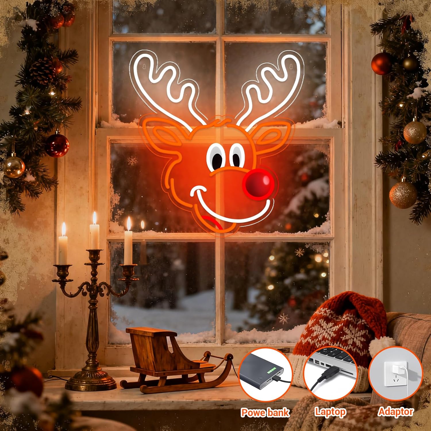 귀여운 크리스마스 순록 네온사인, 빨간 코 LED 조명 - Lighting Decoration Ideas For Home 리뷰 및 가격